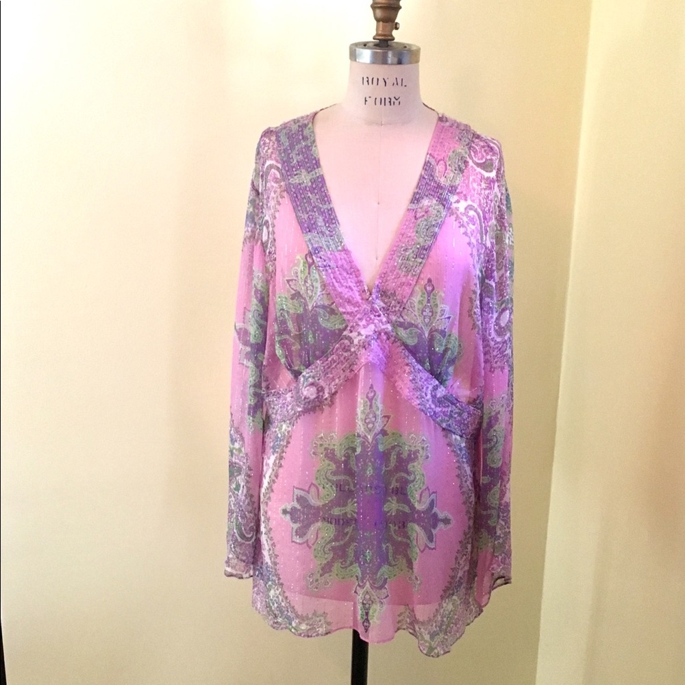 Boho elegant chic ECI New York sheer beaded blouse